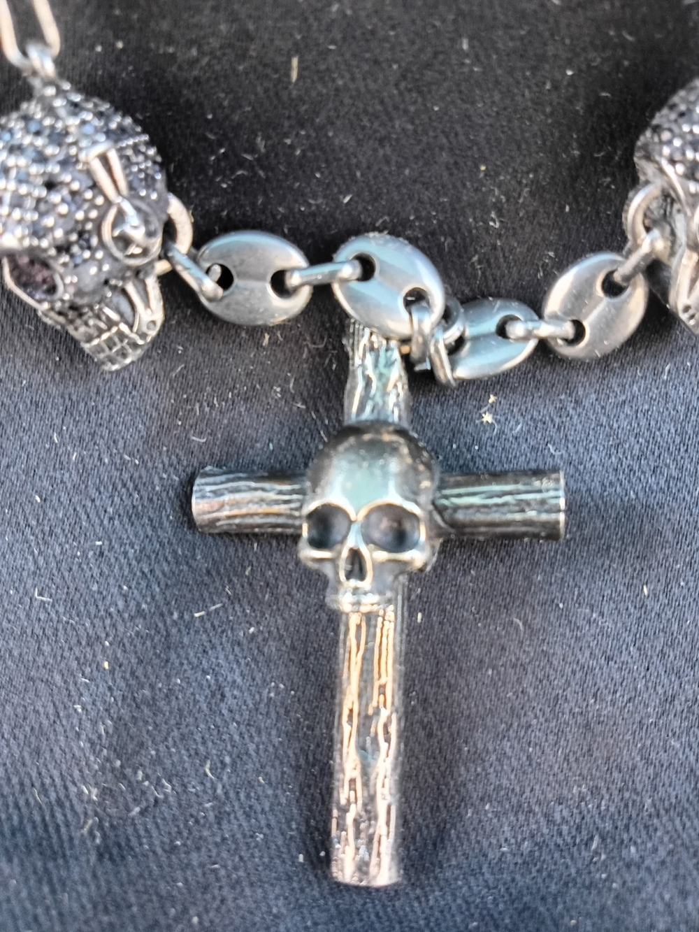 Skull Cross Pendant Necklace in Metallic Black - Women's Jewelry